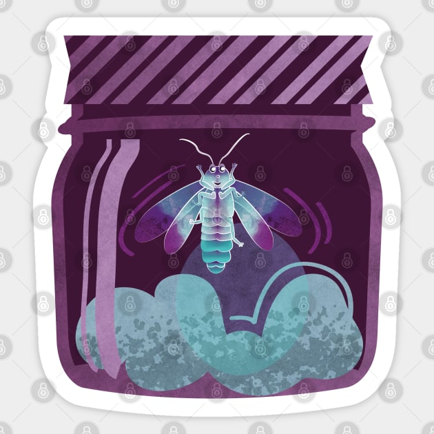 Glowing in the moss // spot illustration // purple background jar with lightning firefly bug quirky whimsical and bioluminescence lampyridae beetle Sticker by SelmaCardoso